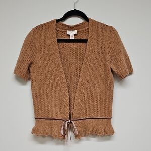 Ann Taylor LOFT Short Sleeve Cardigan Sweater, Angora Blend, Camel, Size Large